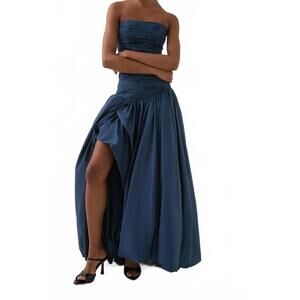 NEW AJE. bubble high slit ruched skirt in slate
